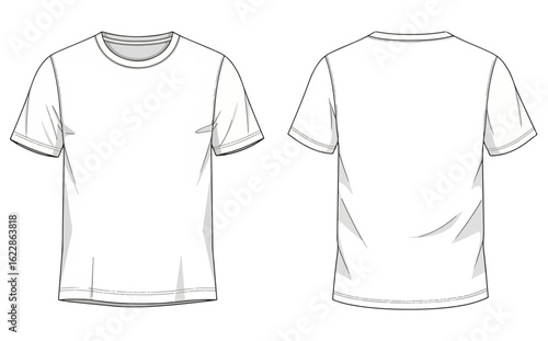 Blank T-Shirt Mockup – Front and Back Line Art Illustration