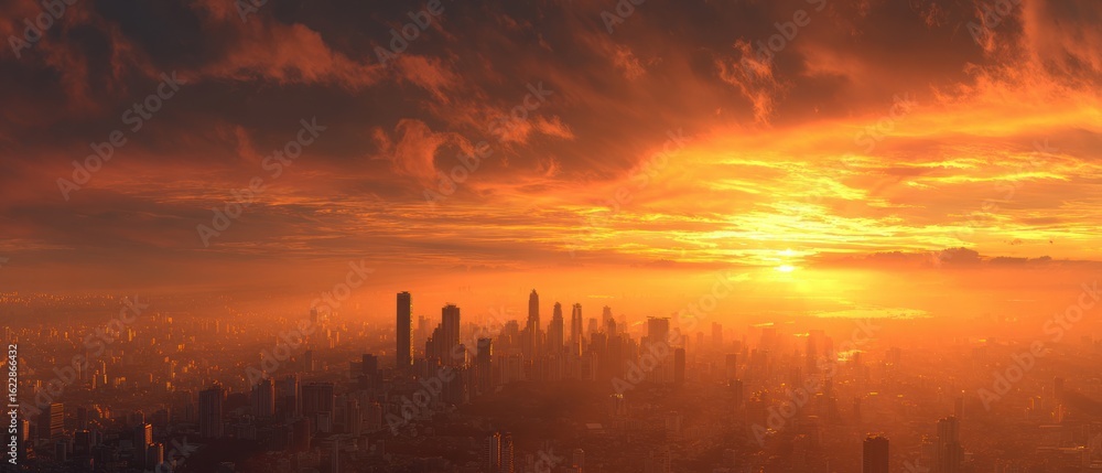 Obraz premium Fiery Sunset over Cityscape