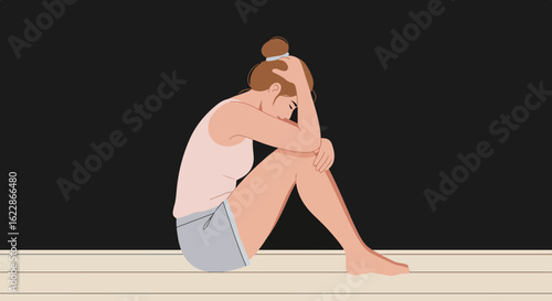 Minimalist portrait illustration of a woman seated on the floor in a pose of quiet reflection