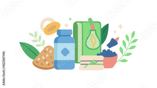 Healthy food supplements nutrition wellness diet vitamins minerals antioxidants natural product organic lifestyle