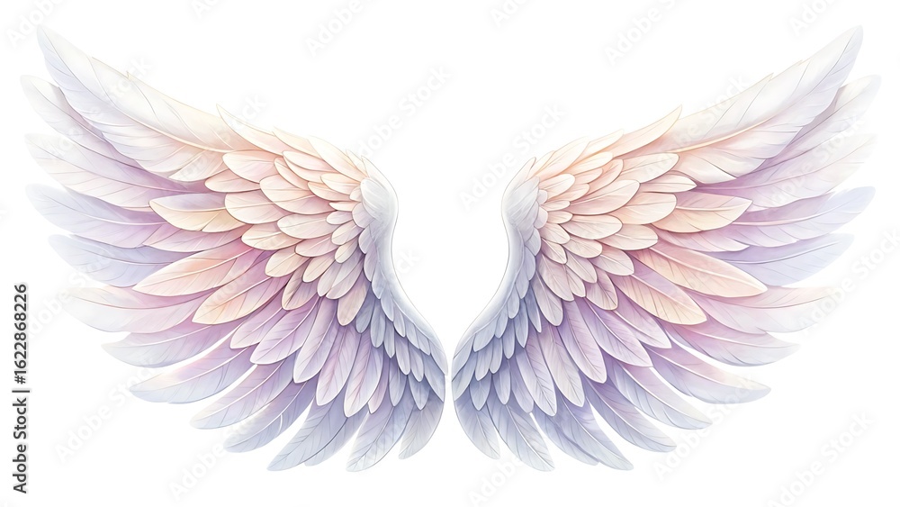 Obraz premium Beautiful pastel angel wings with soft feathers and white background