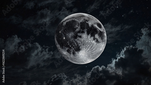 Realistic Night Sky with Moon and Clouds