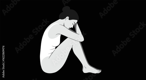 Minimalist illustration of a seated female figure in a contemplative pose