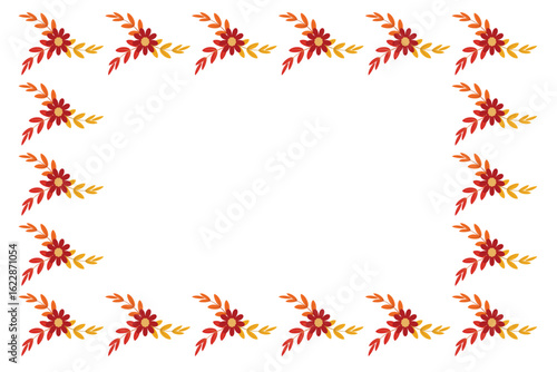 Wallpaper Mural PrintRectangular frame made of yellow, brown, and red autumn leaves and flowers on isolated white background. Colorful fall foliage border design. Seasonal nature decoration for greeting cards. Copy s Torontodigital.ca