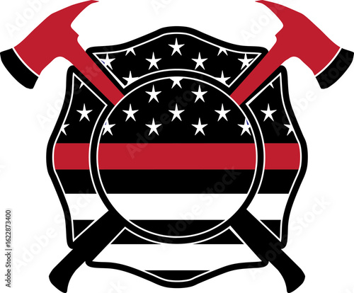 Canvas Print Firefighter Maltese cross emblem with American flag and axe