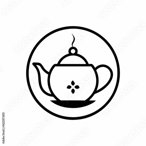 Black and White Teapot Icon with Steam.
