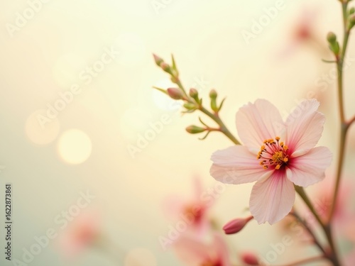 Wallpaper Mural Vertical artistic depiction of a blooming cherry blossom branch against a soft pastel background. Elegant and serene floral illustration with a gentle, light-filled aesthetic and painterly style Torontodigital.ca