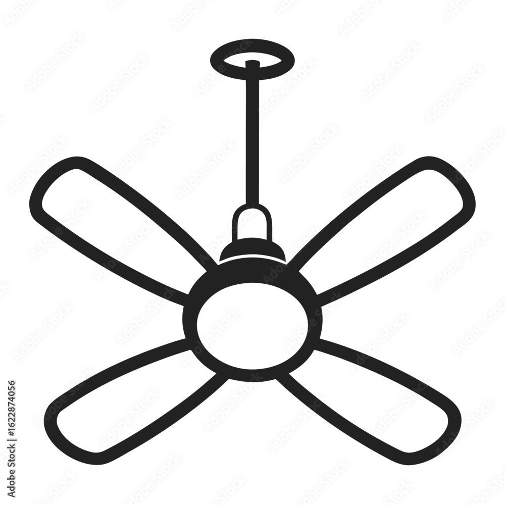 Fototapeta premium new style electric celling fan, hanging fan, table fan, rechargeable fan, silhouette, line art vector icon on white background .