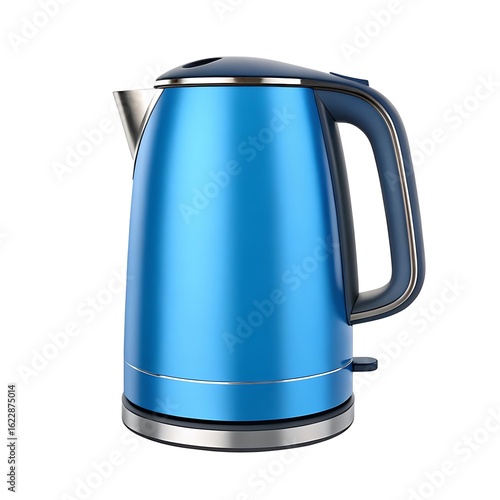 Modern blue electric kettle with stainless steel base and black handle