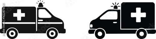 ambulance emergency medical vehicle black silhouette icons set for healthcare and hospital transport