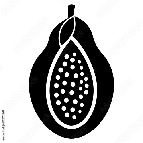 Stylized Black and White Papaya Icon.