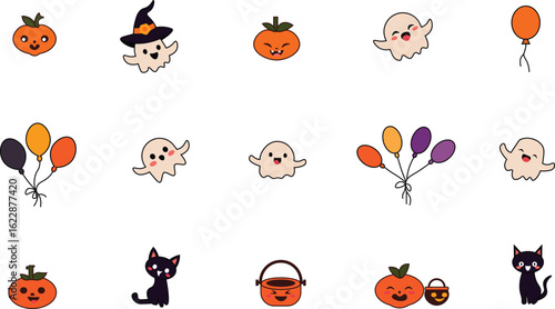 Trick or Treat Halloween set vector outline and shape.