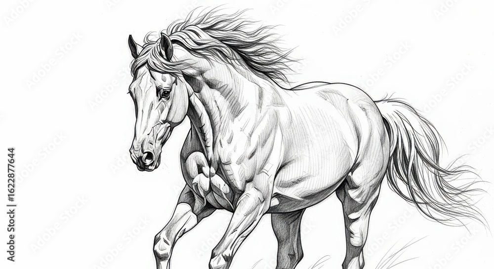 Obraz premium Detailed pencil drawing illustrating the power and grace of a galloping horse