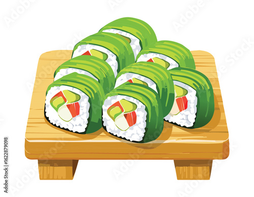 Healthy and Fresh Sushi Rolls - Vector Illustration