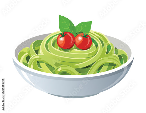 Delicious Creamy Avocado Pesto Pasta - Vector Illustration