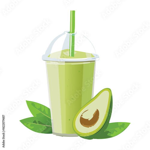 Healthy Green Smoothie in a Plastic Cup - Vector Illustration