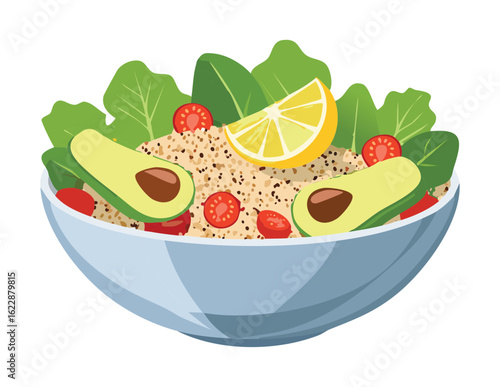 Healthy Quinoa Salad with Avocado Slices - Vector Illustration