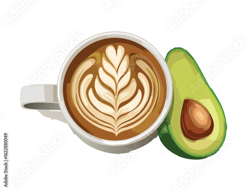 Avocado Latte with a Beautiful Latte Art - Vector Illustration