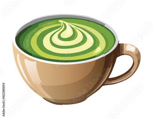 Avocado Smoothie Latte with Swirls - Vector Illustration