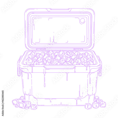 Ice Cooler Box Full of Ice Cubes Line Art Illustration