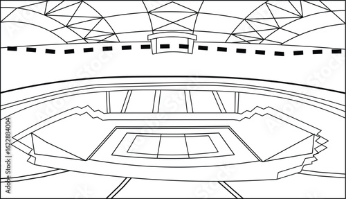 Basketball Court Outline Vector Illustration with Stroke Design