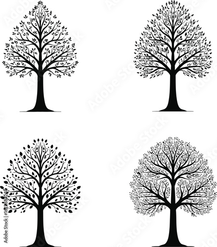 Set of Realistic Tree Silhouettes.

Detailed Deciduous Bare Tree Icons.

Nature and Forest Silhouette Collection.