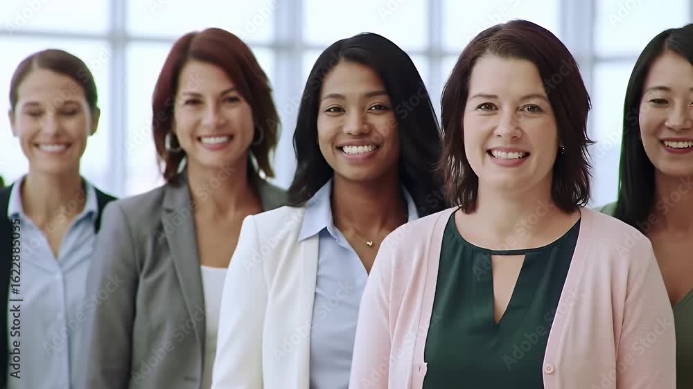 Diverse Group of Smiling Businesswomen in Professional Attire in a Bright Office Setting Diverse Group of Smiling Businesswomen in Professional Attire in a Bright Office Setting