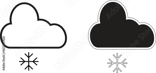 Cloud with small snowflake icon representing light snowfall or chilly weather symbol with transparent background