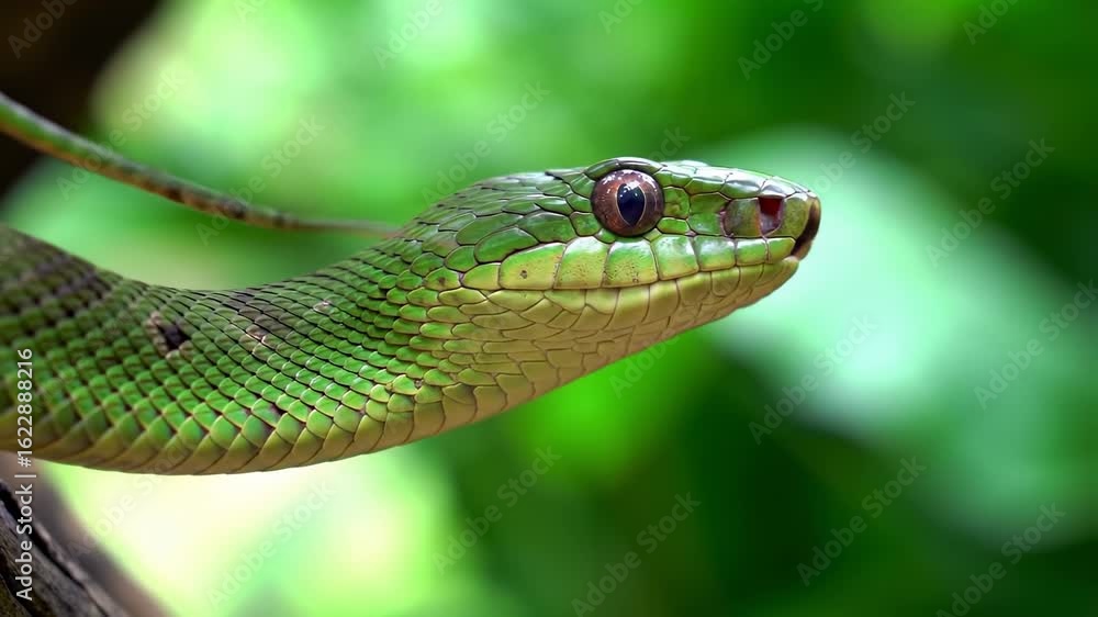 Close-up of a vibrant green snake Close-up of a vibrant green snake