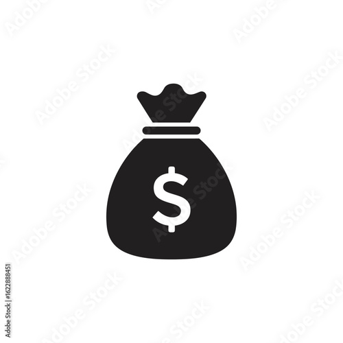 Black and White Money Bag Icon Representing Wealth and Finance