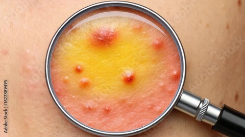 Effective Acne Treatment � Close-Up of Skin Blemishes Under Magnifying Glass for Clear Complexion