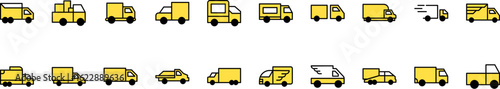 Yellow Van Filled Color Icon Set. Minimalistic Linear Pictogram for Web and Graphic Design, Apps, Banners, Social Network and Cards