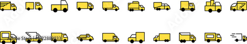 Pack of Filled Color Icons of Yellow Van. Minimalistic Linear Pictogram for Web and Graphic Design, Apps, Banners, Social Network and Cards