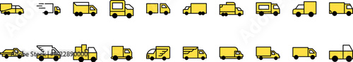 Simple Linear Filled Color Icon of Yellow Van. Minimalistic Linear Pictogram for Web and Graphic Design, Apps, Banners, Social Network and Cards