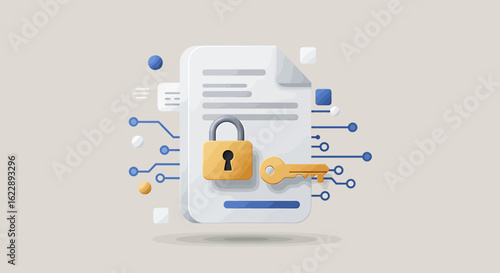 Digital document secured with a padlock and key, representing data protection and security.