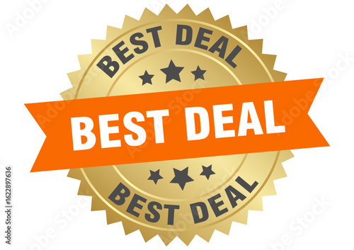 best deal. best deal round orange and gold label isolated on transparent background