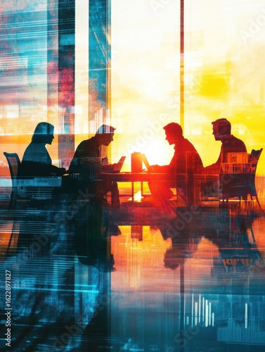 Modern business rendezvous: A vibrant illustration of collaboration and progress