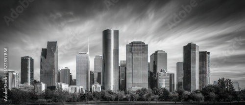 Houston Skyline Panorama: A Monochromatic Cityscape