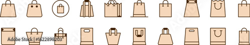 Beige Shopping Bag Filled Color Icon Collection. Minimalistic Linear Pictogram for Web and Graphic Design, Apps, Banners, Social Network and Cards