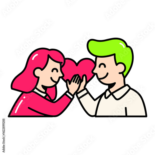 Couple sharing a heart illustration