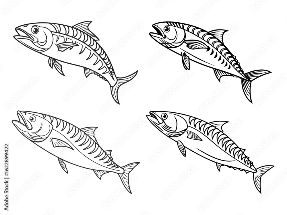 Fototapeta premium coloring page line art the mackerel black vector bundle