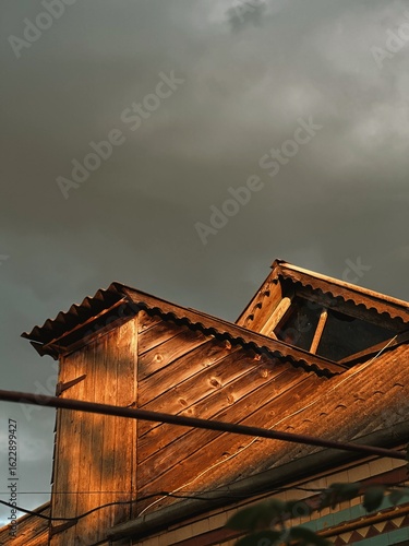 Golden Light on Wooden Roof Structure