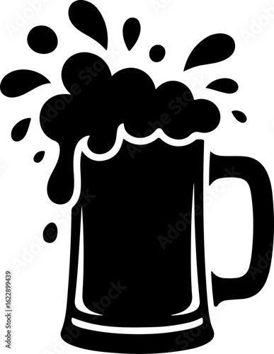 silhouette vector of beer foam splashing out of a mug, dynamic droplets and bubbles 