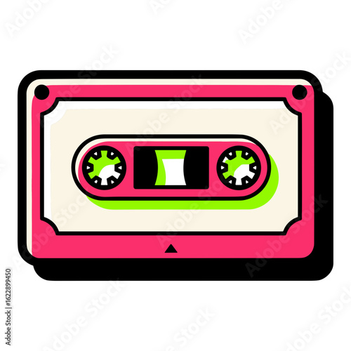Retro Cassette Tape Icon with Pink and Green Accents