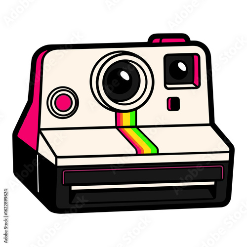Retro instant camera with colorful stripe detail