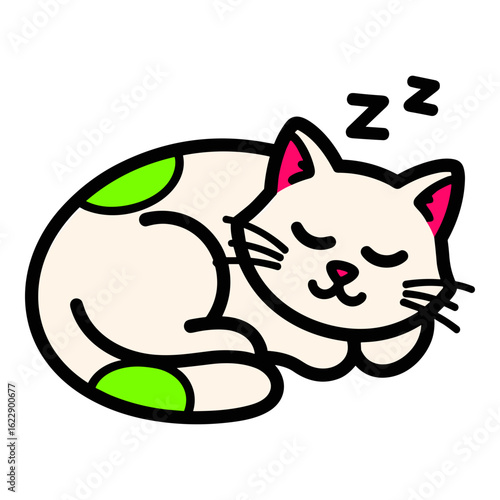 Cute Sleeping Cat with Green Spots Icon