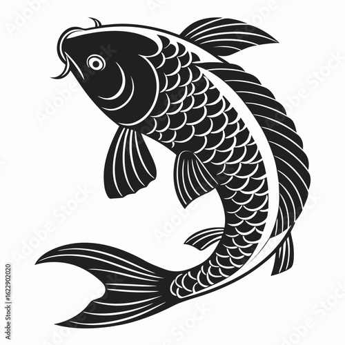 Stylized black and white koi fish illustration