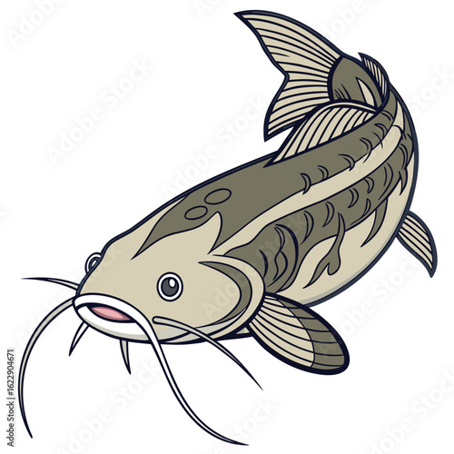 Stylized illustration of a catfish with prominent whiskers