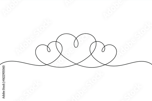 Continuous line drawing of three intertwined hearts