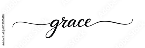 Elegant script word grace in black on white background